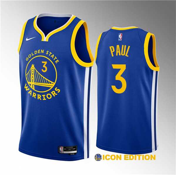 Men%27s Golden State Warriors #3 Chris Paul Blue Icon Edition Stitched Basketball Jersey Dzhi